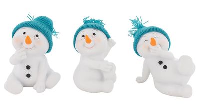 3 Stück Schneemann Figuren türkis sitzend 11,5cm Weihnachten Dekofiguren Winter