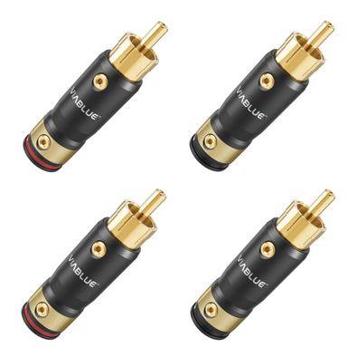 Viablue T8 / HighEnd Cinchstecker / XL Version / 2 Paare / RCA / 24k / Alu-Gehäuse