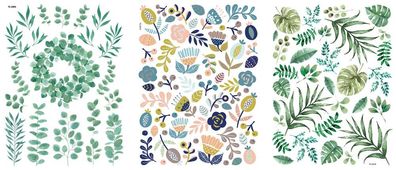 Transfer Rub on Botanical Flowers, 3 Bogen