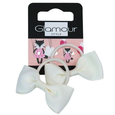 Glamour Kinder Haargummis Crema Schleifen, 2er Set