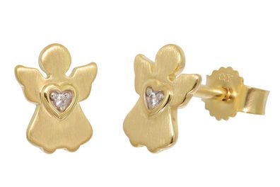 trendor Schmuck Mädchen-Ohrringe Gold 333 / 8K Engel-Ohrstecker Zirkonia 28740