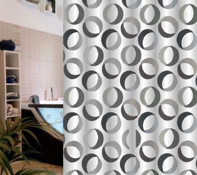 Rings grey-black 180x200cm. Textil Duschvorhang Reduziert