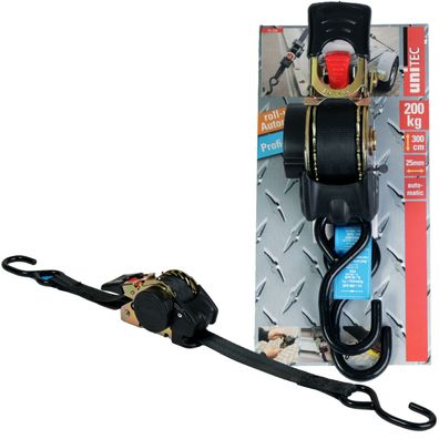 Zurrgurt mit Aufrollautomatik 3m 25mm 200kg Schwarz