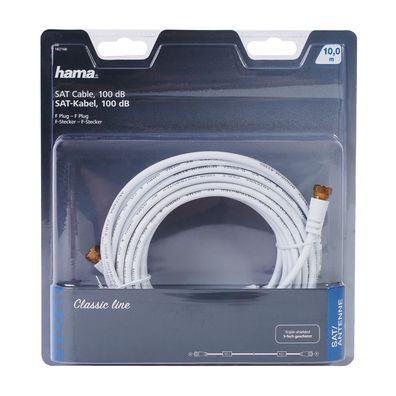 SAT-Anschlusskabel F-Stecker 10m 100dB Filter vergoldet Weiß