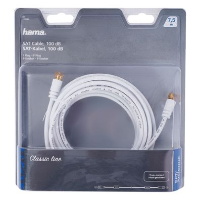 SAT-Anschlusskabel F-Stecker 7,5m 100dB Filter vergoldet Weiß