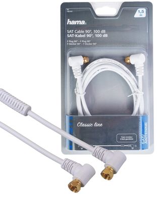 SAT-Anschlusskabel Winkel F-Stecker 1,5m 100dB Filter vergoldet Weiß