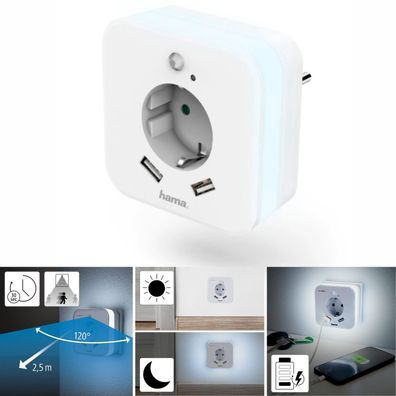 Nachtlicht mit Steckdose + USB-Ports