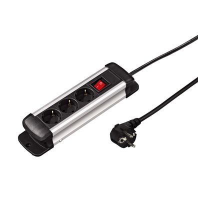 Hama Alu Mehrfachstecker 3-Fach mit Schalter Halterung 3m Kabel Steckdosenleiste