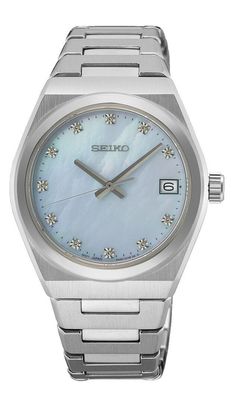 Seiko Damen Armbanduhr Klassik SUR603P1 Perlmutt hellblau mit Diamanten