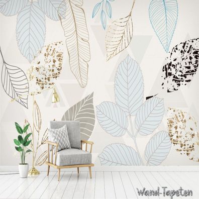 Vlies Fototapete Wandtapete Wandbilder Handgemalte Blätter Abstrakte Retro 2837