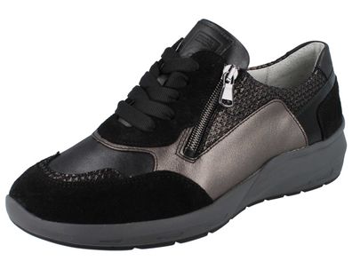 Waldläufer M-Tonia Damen Schnürschuhe Halbschuhe schwarz grau schiefer Ledermix