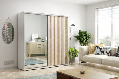 FurMeb24 Schrank KAIR Kleiderschrank mit Spiegel - Craft gold und Weiß