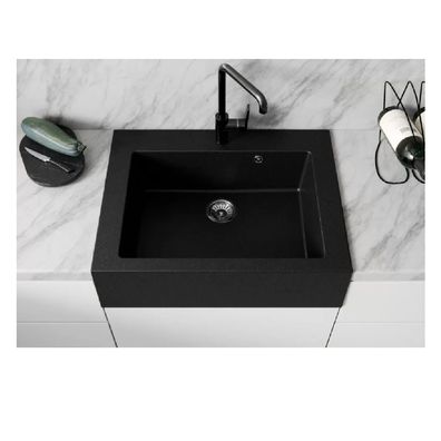 QLS Granitspüle FARMER 79x61 cm schwarz Spüle mit Schürze und Siphon 11326