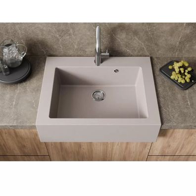 QLS Granitspüle FARMER 79x61 cm beige Spüle mit Schürze und Siphon 11328