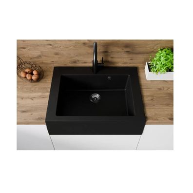 QLS Granitspüle FARMER 79x61 cm schwarz metallic Spüle mit Schürze und Siphon 11330