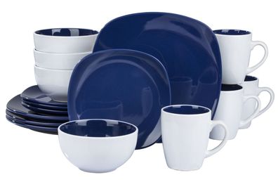 Waterside UK- NOVA Square BLAU Kombigeschirr 16teilig für 4 Personen Steinzeug