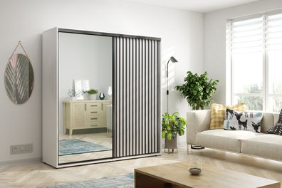 FurMeb24 Schrank ATENA Kleiderschrank mit Spiegel - Schwarz und Weiß
