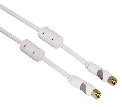 Sat-Kabel F-Stecker 1,5m Ferritfilter 24K-vergoldet Weiß