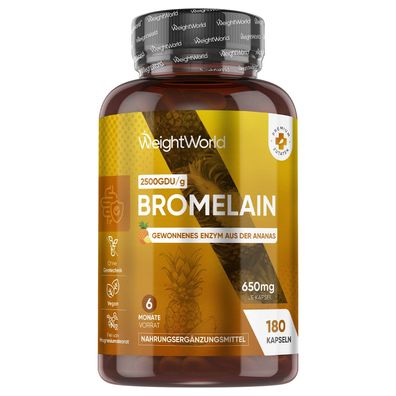 Bromelain Kapseln - 650mg Tagesdosis - 180 vegane Kapseln - 6 Monate Vorrat