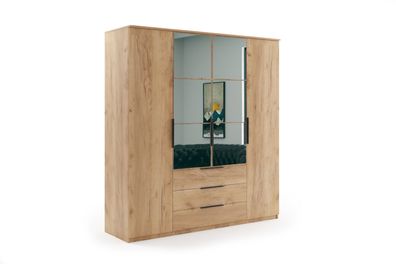 FurMeb24 Schrank Florencja Kleiderschrank mit Spiegel - Craft Gold/weiß