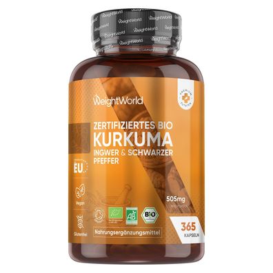 Bio Kurkuma Kapseln - 365 Turmeric Capsules - 1 Jahr Vorrat - WeightWorld