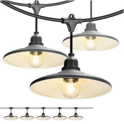 CRETE SET Gartengirlande 5m + Kabel 5m + 5x Lampenschirm schwarz M2 + Glühbirnen