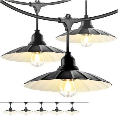 CRETE SET Gartengirlande 5m + Kabel 5m + 5x Lampenschirm schwarz M1 + Glühbirnen