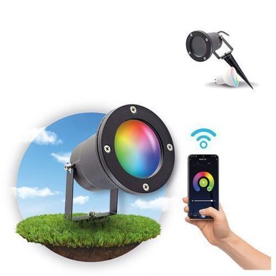 Set Gartenstrahler PORTO mit GU10 WIFI LED – wasserdicht, schwarz, Außenlampe