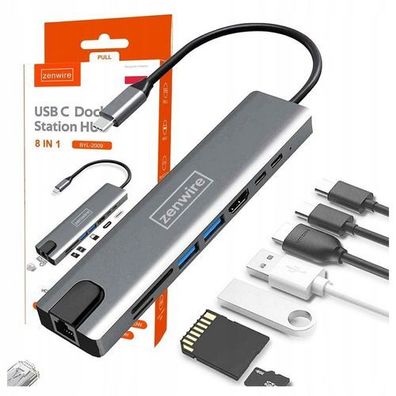 Adapter HUB 9in1 USB-C HDMI RJ45 Fast Ethernet SD Zenwire BYL-2009