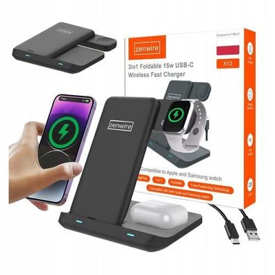 Drahtloses 3in1 USB-C induktives Ladegerät für Telefon Uhr Kopfhörer TWS Zenwire X12