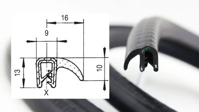 DF10 - EPDM Kantenschutz Dichtungs Fahnen Profil Gummi Dichtung - Klemmbereich 1-2 m
