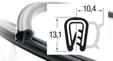 DS10 - EPDM Kantenschutz Dichtungs Profil Gummi Dichtung seitlich - Klemmbereich 2 mm