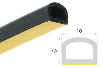 DP9 EPDM Moosgummi Halbrundprofil D Profil 10x7,5 mm selbstklebend Dichtung