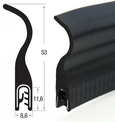DF13 - EPDM Kantenschutz Dichtungs Fahnen Profil Gummi Dichtung - Klemmbereich 2-3 mm