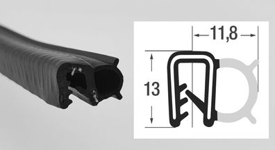 DS17 - EPDM Kantenschutz Dichtungs Profil Gummi Dichtung seitlich - Klemmbereich 2 mm