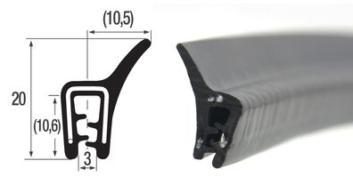DF2 - EPDM Kantenschutz Dichtungs Fahnen Profil Gummi Dichtung - Klemmbereich 1-3 mm