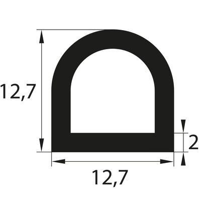 DP21 TPE/SEBS Vollgummi Halbrundprofil Hohlprofil D Profil 12,7x12,7 mm Gummidichtung
