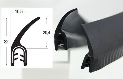 DF5 - EPDM Kantenschutz Dichtungs Fahnen Profil Gummi Dichtung - Klemmbereich 2-4 mm