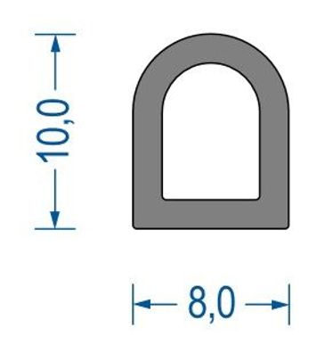 DP36 -SIL Vollsilikon Halbrundprofil D-Profil 8x10 mm Gummidichtung Türdichtung