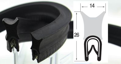 DO16 - PVC/ EPDM Kantenschutz Dichtungs Profil Gummi Dichtung oben - Klemmbereich 1