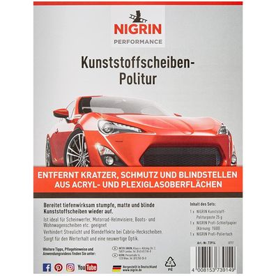 Nigrin Kunststoff-Politur Set Scheiben-Politur Acryl Plexiglas Cabrio Auto