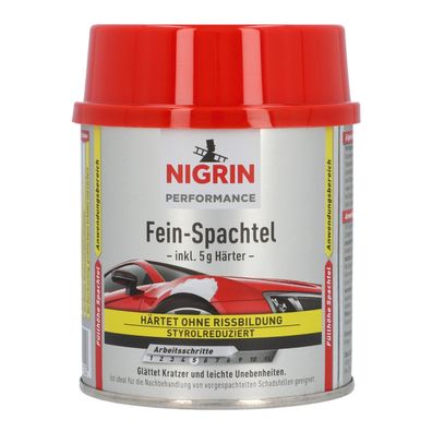 Nigrin 2K Fein-Spachtel mit Härter 250g Glättspachtel Spachtel-Masse Füller Auto