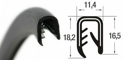 KS-S4-6S Kantenschutzprofil schwarz Klemmbereich 4-6 mm Maße 18,2x11,4x16,5 mm
