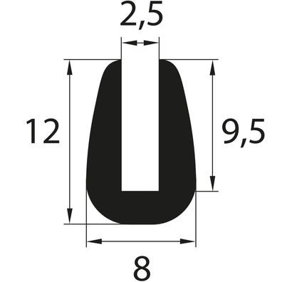 V54 Fassungsprofil Fassungsbereich 2,5 mm Kantenschutz EPDM Gummiprofil Gummidichtung