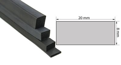 VKP8X20 Moosgummi EPDM - Vierkantprofil 8X20 mm Gummiprofil, Profilgummi, Rechteck