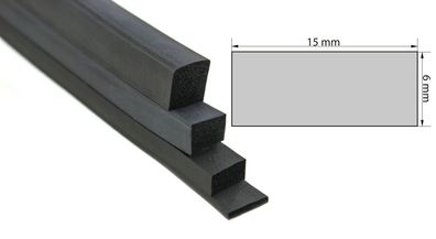 VKP6x15 Moosgummi EPDM - Vierkantprofil 6x15 mm Gummiprofil, Profilgummi