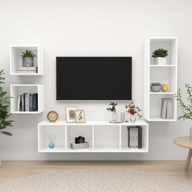 vidaXL 4-tlg. TV-Schrank-Set Weiß Holzwerkstoff