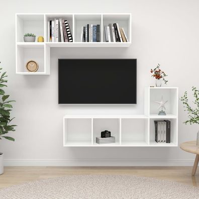 vidaXL 4-tlg. TV-Schrank-Set Weiß Holzwerkstoff