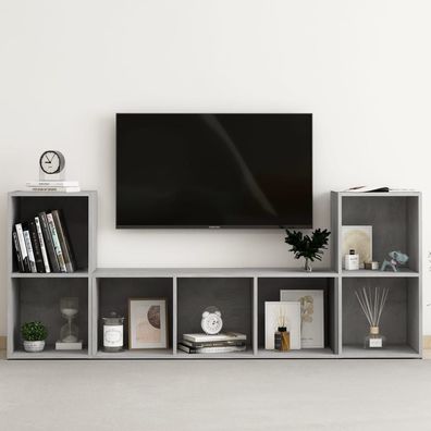 vidaXL 3-tlg. TV-Schrank-Set Betongrau Holzwerkstoff