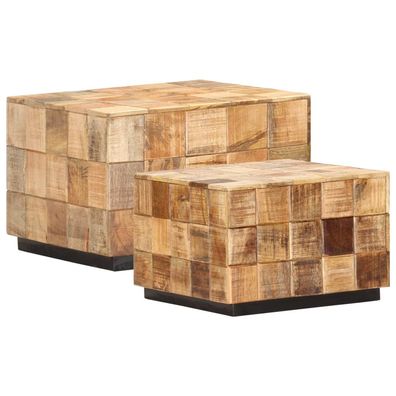 vidaXL Couchtische 2 Stk. in Block-Design Raues Mango-Massivholz